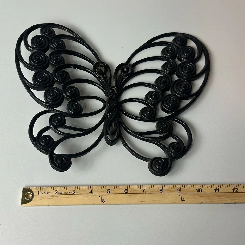 Vintage 70s Burwood Wicker Butterfly Wall Hanging Decor Painted Black Set Of Two
